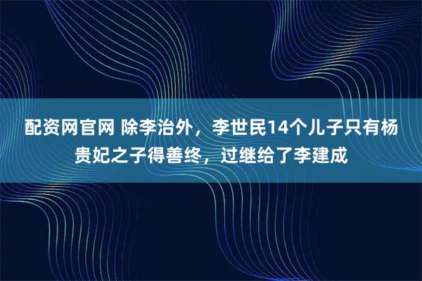 配资网官网 除李治外，李世民14个儿子只有杨贵妃之子得善终，过继给了李建成
